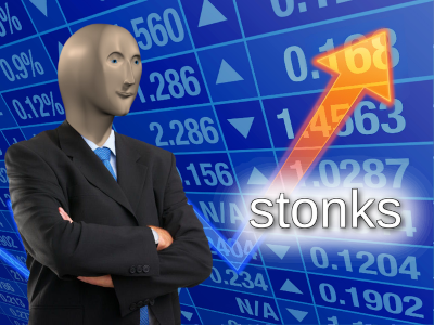 'Stonks' meme, happy man, stocks go up