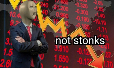 ‘Not stonks’ meme, sad man, stocks go down
